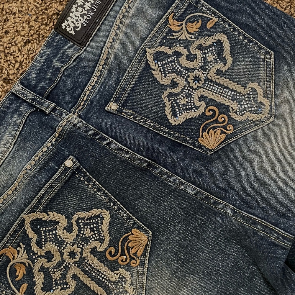 J for Justify Blue Jeans with Embroidered Cross